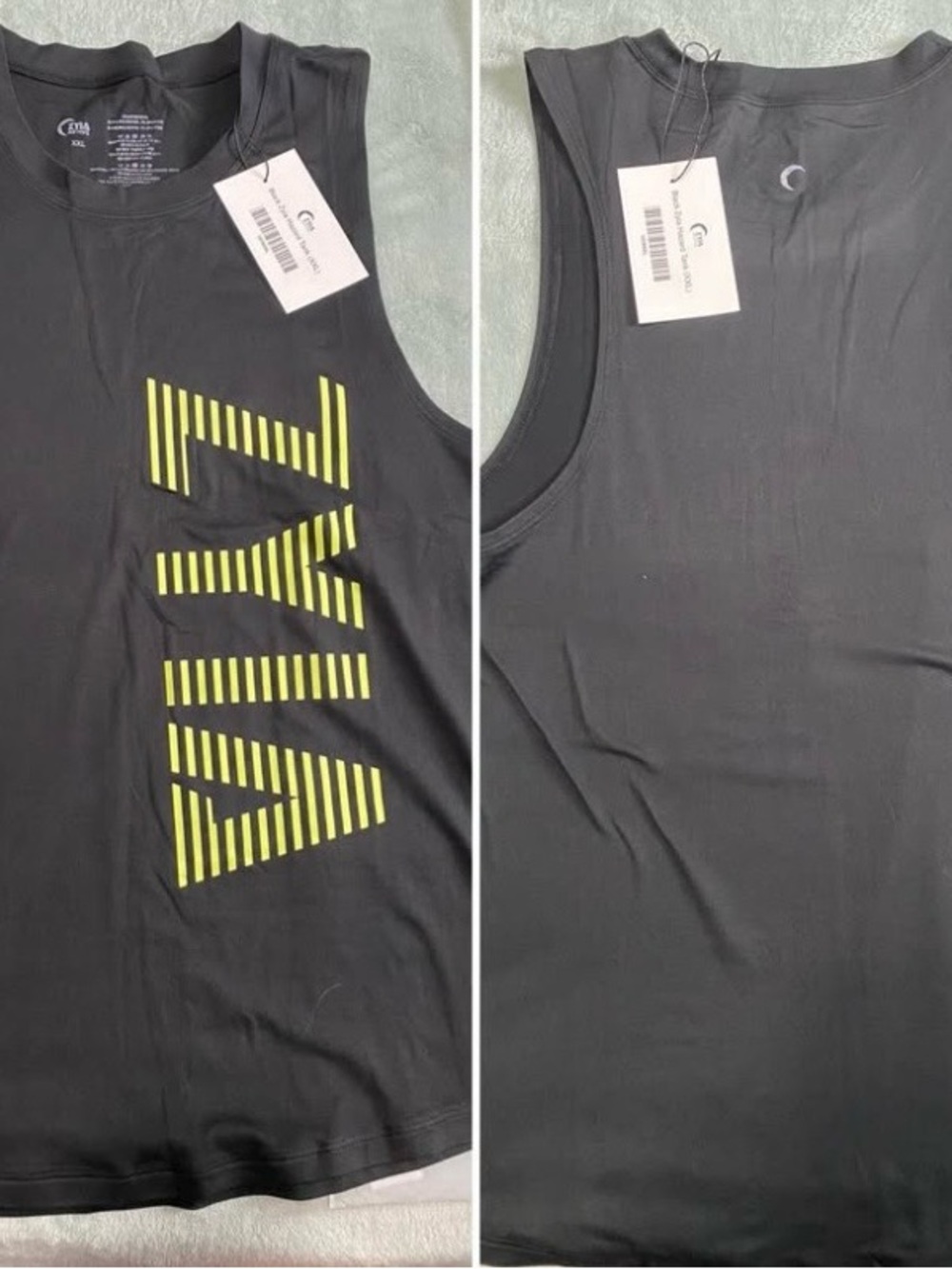 ZYIA Black Muscle Tee with Neon Yellow Vertical Logo